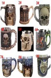 3D Striking Skull Warrior Tankard Viking Skull Beer Mug 3D Skull Dragon Coffee Tea Bottle Mug Rostless Steel Cup 9 Design KKA17797755106