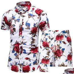 Mens T-shirts män 2 stycke Set Summer Shorts Man Tryckt skjorta och strandkläder Board Hawaiian Fashion Clothing 220615 Drop Delivery Ap Otmh6