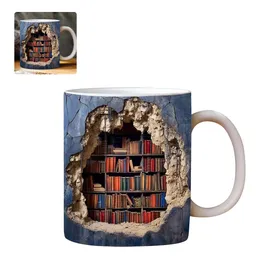 Taza De Cerámica Con Diseño De Estantería De Libros - Para Amantes De La Lectura, Capacidad 11 Oz, Apta Lavavajillas Y Microondas
