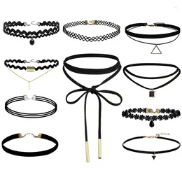 CARKER 10 PCS/Colar de embalagem Black Lace Leather Velvet Strip Woman Collar Party Jewelry Acessórios de pescoço