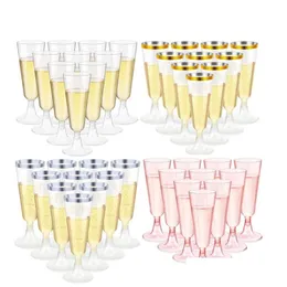 Weingläser Shatterproof Getränkware Party Hochzeit klar Cocktail Stammless Plastik Gold Rim Champagner Flöten RRA4703 Drop Lieferung Home DHXWG