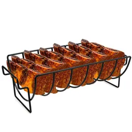 BBQ Tools Accessories Barbecue Grill Rack Non-Stick för hushåll utomhus Cam Rostning Rib Rotisserie Steak Holder Drop Delivery Ho DHMFD