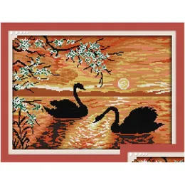 Craft Tools Lake Birds Sunset Home Decor Målning Handgjorda korsbrodernedelsuppsättningar räknade tryck på duk DMC 14ct Drop Deli Dhu80