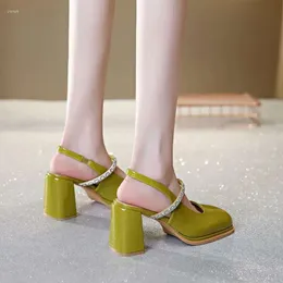 Jane s Heel Summer Sandals Mary High Single Shoes S Square Headed Back Hollow Women Baotou Shallow Mouth Thick 928 andal hoe qu 3f5 are hallow