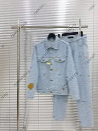 Menina de casaco de grife masculino bordado colorido de letra colorida Jacquard Fabric Denim Conjuntos 1854 jeans de manga longa de casacos 2xl xxl