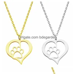 Naszyjniki wisiorek Kobiety Naszyjnik ze stali nierdzewnej Pies Paw Love Heart Design Design Choker Sier Gold Kolor Modna Biżuteriem zaręczynowy Dr Dh5dw