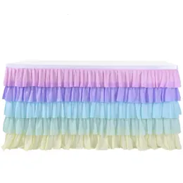 Rainbow Ruffle Unicorn Table Skirts per rettangolo tavolo 6ft 9ft Baby Shower Birthday Unicorn Party Fiesta Decoration 240530 240530