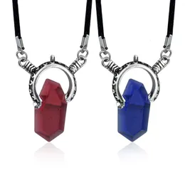 Trendy Dmc Devil Maycry 5 Dante Pendant Necklace Red Blue Gem Cosplay Necklaces Long Rope Chain Vintage Gifts For Women Men