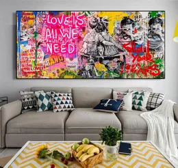 Follow Your Dreams Colourful Graffiti Wall Art Boy Girl Kissing Poster And Prints Abstract Canvas Painting For Living Room Decor2885174