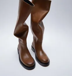 Kadın Ayakkabı Botları Diz Yuvarlak Ayak Parmağı Botları Diz Deri Bayanlar Med Lolita Kauçuk Mikrofiber Roma Pamuk FA Lear