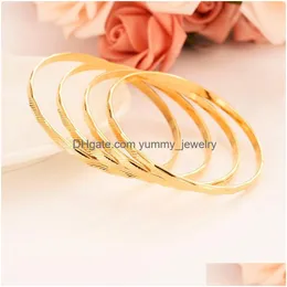 Charm Bracelets Fashion Hoop Bracelet Bangle Jewelry Solid 18K Yellow Gold G/F Dubai Oblique Lines For Women Africa Arab Bridal Gifts Dh8Gr