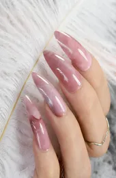 Unhas falsas extra longas pré -projetadas com prenda de mármore rosa em unhas, incluindo adesivo de cola6198289