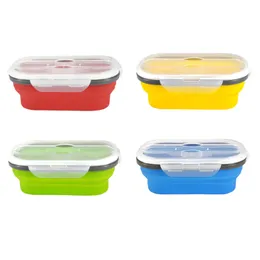 Kitchen Tools Foldable Food Grade Silicone Folding Bento Lunch Box Portable Lunchbox Dinnerware Meal Food Container For Kids