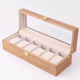 Obserwuj skrzynki z pudełka drewniane pudełka na wystawę Organizator Luksusowy retro z litego drewna orzech przezroczyste szkło 6 Epitopy zegarki CAS 205S