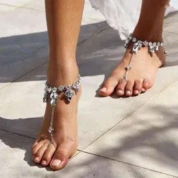 Kostki gllamingowe bohemia boso sandałowa sznurka z paleniskiem dla kobiet kryształowy łańcuch kostki nogi nogi nogi