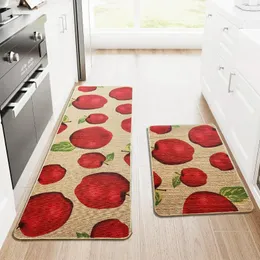 Dywany 2pcs odporny na poślizg mata kuchenna dywan wiejski gumowy tylny back-czerwony obszar jabłkowy dywany do mycia podłogowego bez poślizgu wodoodpornego