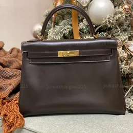 12A high quality luxury 32cm pure hand-made full leather handbag briefcase crossbody bag men and women the same fashion commuter leisure original box