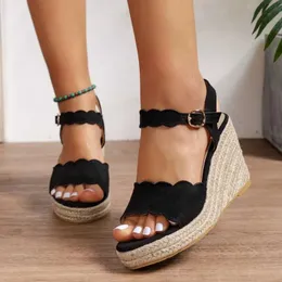 Slippers 2024 5-9cm Sandalias Mujer Ankle Strap Sandals Sapatos Mulher Wedge Heels for Women with Closed Toe Wedge Sandals T240530