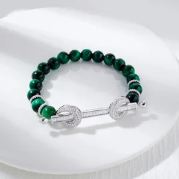 Natural Green Tiger Eye Round Energy Stone Heilungskraft Bracelets für Frauen und Mädchen Geschenk Zirkonia Schmuckzubehör 240528