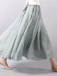 Womens Elegant High Waist Linen Maxi Skirt Summer Ladies Casual Elastic 2 Layers Skirts saia feminina 240517
