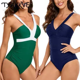 ملابس السباحة النسائية Tyakkve 2024 قطعة واحدة من ملابس السباحة بالإضافة إلى حجم النساء العميق ضد الرقبة المثيرة