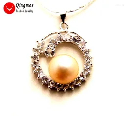 Hänghalsband Qingmos oval 25mm halsband för kvinnor med 10-11mm platt rund naturlig rosa pärla 17 "silverpläterade kedjekokare