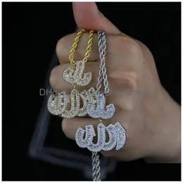 Anhänger Halsketten Neu angekommenes Buchstaben Allah mit kubanischer Kette asphaltiert fl cz Stein für Frauen Männer Halskette Schmuck Drop Ship Delivery Pendan DHTD8