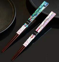 Pauzinhos de madeira lacada e lacada chinesa com mãe de pérola embutida em estilo japonês reutilizado