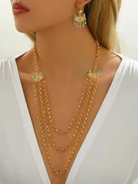 Brincos de colar Jóias Ruixi 3pcs imitação de luxo lua turquesa e pendente de borla para mulheres presentes
