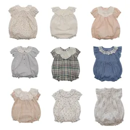 Newborn Clothes 2023 Summer Lou Brand Short Sleeve Cute Baby Rompers Floral Infant Bodysuit Vintage One Piece Jumpsuit Clothing