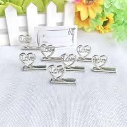 Party Favor 10st X grossist Silver Love Place Card Holder Table Centerpiece Namn Holders Bröllop Favors Dekorationer