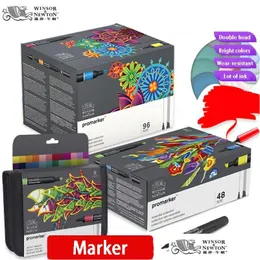 Маркеры Оптовая промордова Winsor TON 24.06.24/48/96 Colors Set Twin/Double Tip Alloar Marker Design Pro для артистов Droph Dhcfh