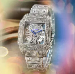Masowe puste szkieletowe pokrętło zegarek Stopwatch Męski kwarcowy Zegar baterii Prezydent Prezydent Square Diamonds Prezydent Prezydent Prezydent Diamonds Zespół ze skaningiem przestępczości