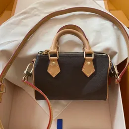 Top Designer Shoulder Bag Women Mini Nano Leather Denim Crossbody Luxury Brand Clutch Embossed Tote Purse Brown Flower Handbag 16cm