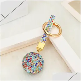 Anahtarlıklar kordonlar moda kadınlar rhinestone deri kayış kristal top araba anahtarlık cazibe kolye anahtar halka aksesuarları bırak dhm9u