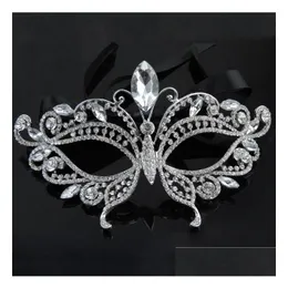 Party Masks Sier Tone Venetian Bridal Masquerade Rhinestone Crystal Eye Mask Halloween Fancy Dress Ball Delivery Home Garden Fest Dhojj