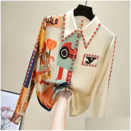 Hemden Frauenblusen Hemden Damen Elegante Print Seidenbluse Frauen Koreanisch Langarm Shirt Modis Tops 2023 Ankunft Drop Lieferung Anschein