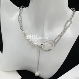 B Lettera Collane di cokers lunghi con ciondoli in metallo argento elegante perla per uomini donne