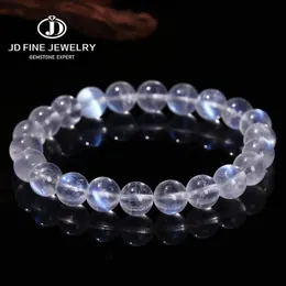 JD 7A Natural Stone Blue Light Moonstone Strand Armets Women Round Energy Pärlor Lucky Labradorite Elastic Healing Bangles 240528