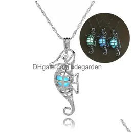 Pendant Necklaces Luminous Animal Design Necklace Seahorse Cage With Clavicle Chain Creative Sea Horse Jewelry Dangle Choker Drop Deli Dhuk6