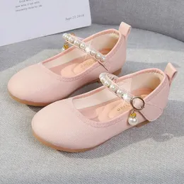 Çocuk Deri Ayakkabı İnci Zarif Moda Prenses Gündelik Mary Janes Düz Çocuklar için Düz Kızlar Yumuşak Sole Loafers Moccasins 240530