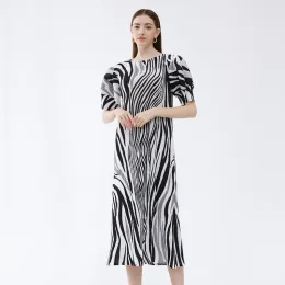 Elbiseler Eaeovni Zebra Baskı Yaz Elbisesi Kadınlar Gevşek Fit Fener Kollu Kısa Kollu Uzun Etek