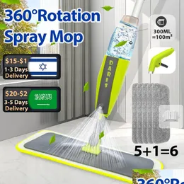 MOPS Spray Mop Broom Set Magic Flat for Floor Home Cleaning Tool Brooms Hushåll med återanvändbara mikrofiberkuddar Roterande Drop Deliver DHYW8