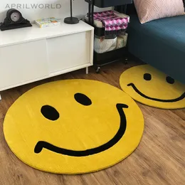 Cartoon Expression Smiley Face Round Carpet Decoration Living Room Bedroom Den Thickened Rabbit Velvet Thickened
