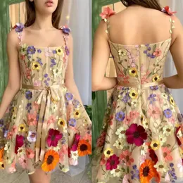 Wspaniałe kwiaty sukienka koktajlowa spaghetti Krótka sukienka na studniówkę mini sukienki na imprezę