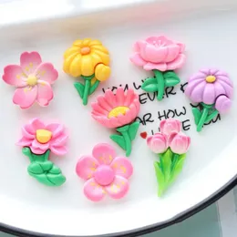 Dekoratif Figürinler 10 PCS Sevimli Lale Daisy Kiraz Çiçeği Düz Back Reçine Cabochon Scrapbooking Fit Phone Dekorasyon DIY Craft Saç Yayları