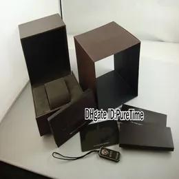 Hight Quality New Brown Watch Box 도매 오리지널 남성 남성 여성 시계 상자 인증서 카드 선물 종이 가방 GCBox 저렴한 퓨레 타임 280d