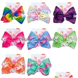Hårklämmor Barrettes 8 tum stora bågar Siwa Stora söta Rainbow Crystal Rhinestone Baby Girls Ribbon Fashion Accessories for Kids Drop Dhl7u
