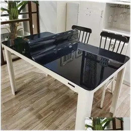 طاولة قطعة قماش أسود زجاج ناعم المائدة المائدة الشفافة المطبخ مقاوم للماء.