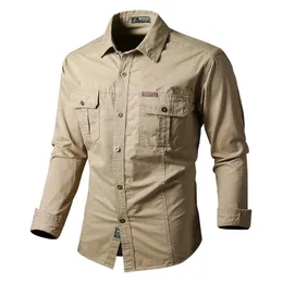 Mens Katoen Militaire Shirts Mannen Lange Mouwen Casual Dress Shirt Mannelijke Cargo Werk Heren Werken 240530